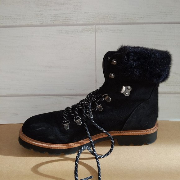 Report Shoes - REPORT faux fur trimmed black suede laced boot 8.5